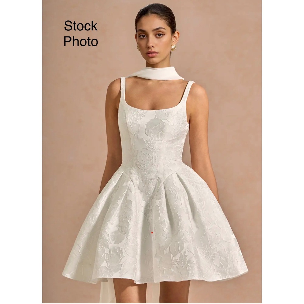Azazie Atelier Esmarie Ivory White Floral Jacquard Fit Flare Dress US 14 NEW